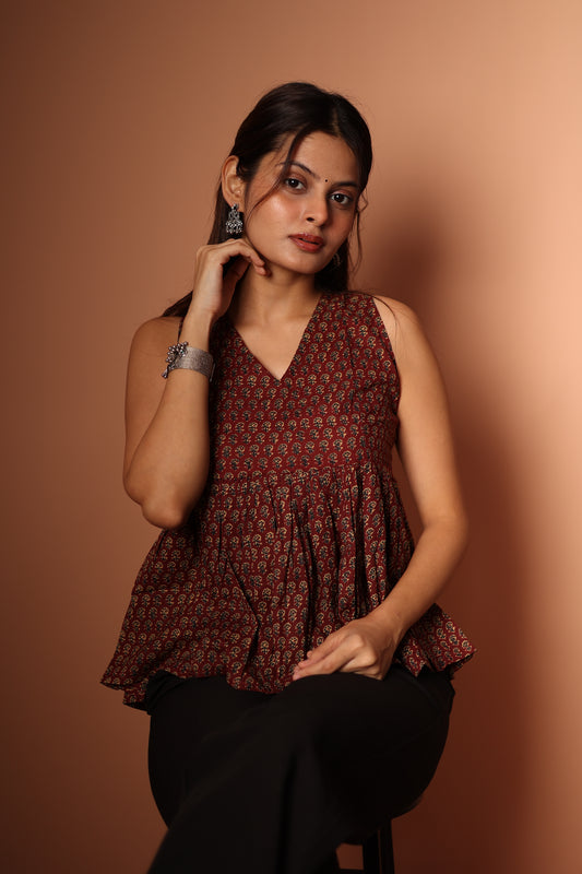 Peplum Top in Brown