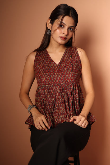 Peplum Top in Brown