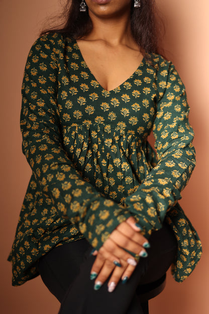 Peplum Top in Bottle green