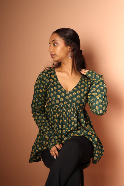 Peplum Top in Bottle green